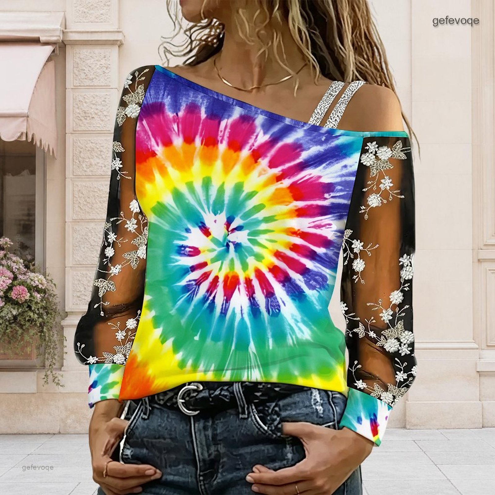 Blouse Off Shoulder - Damska bluzka z odkrytymi ramionami, asymetryczny