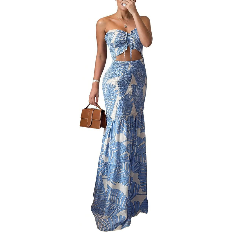 Maxi Dress Halter - CHICME Kwiatowa Sukienka Wakacyjna z Wiązaniem