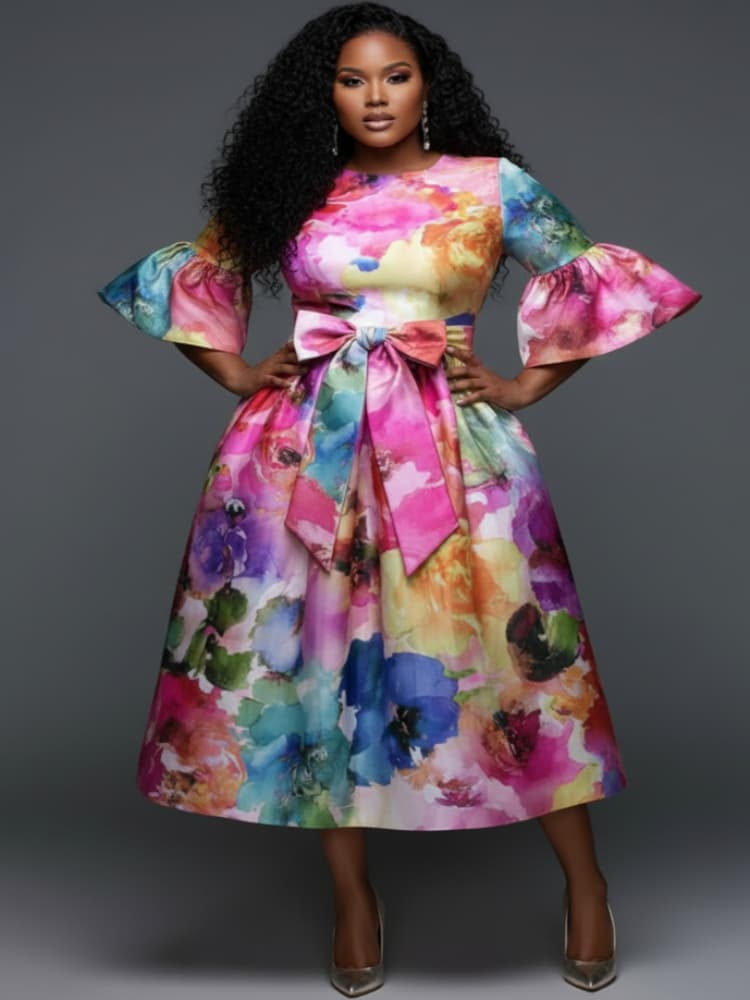 Sukienka midi plus size z okrą – Midi Skirt Floral recenzja i cena