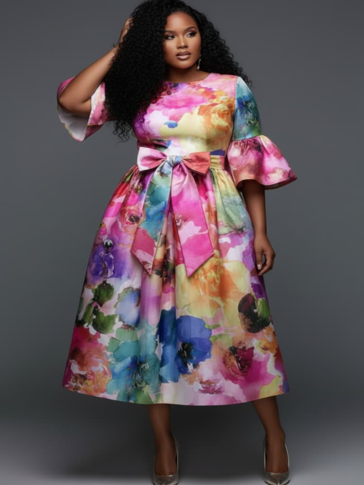 Sukienka midi plus size z okrą – Midi Skirt Floral recenzja i cena